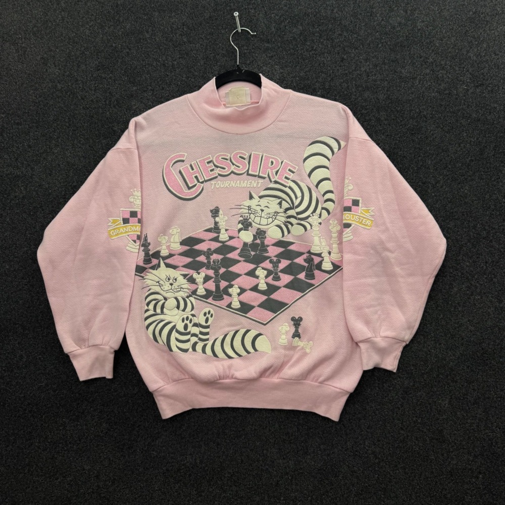 Vintage 80s Spumoni by Franko Chessire Cat Tournament Pink Mock Neck Sweatshirt